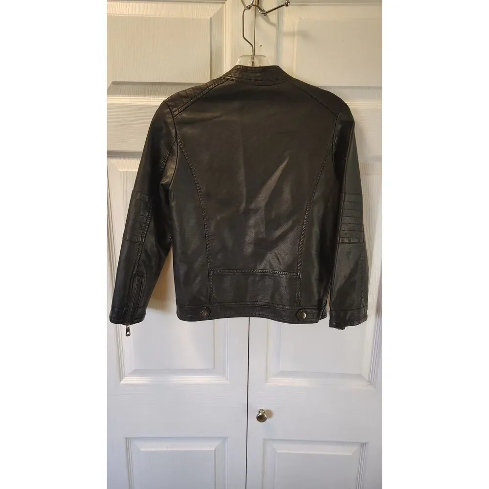 LJYH Kids Boys Faux Leather Moto Biker Jacket Black Size 9-10 Years Full Zip